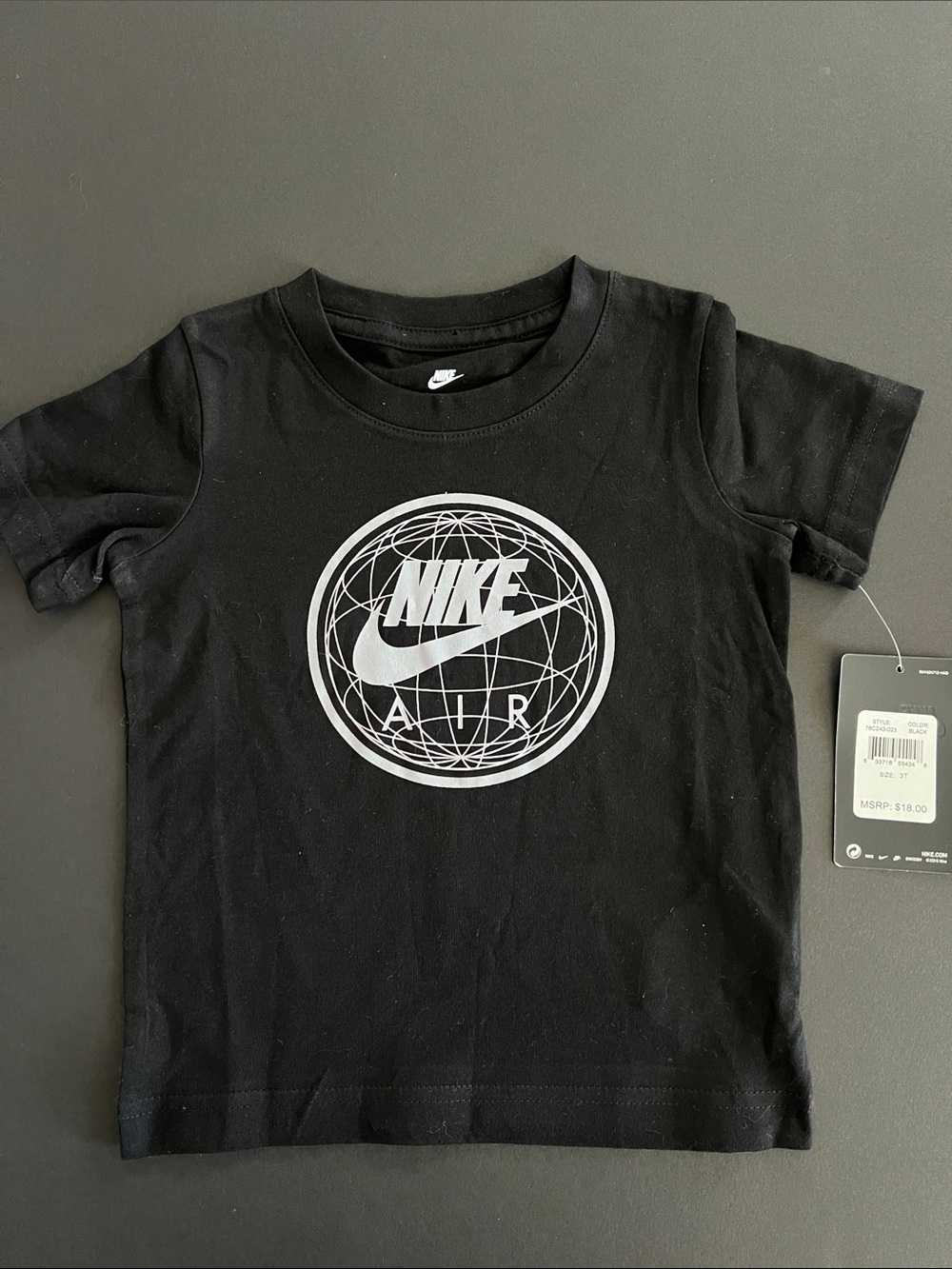 Nike Black Tee with White Air Globe Logo - Kids NWT
